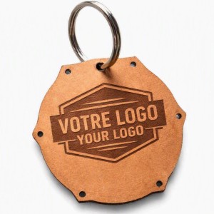 Porte-clés personnalisé en cuir avec logo – 6 x 6 cm