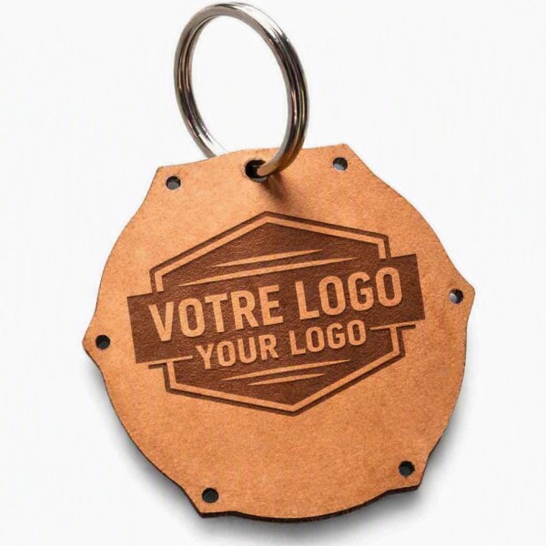 Porte-clés personnalisé en cuir avec logo – 6 x 6 cm